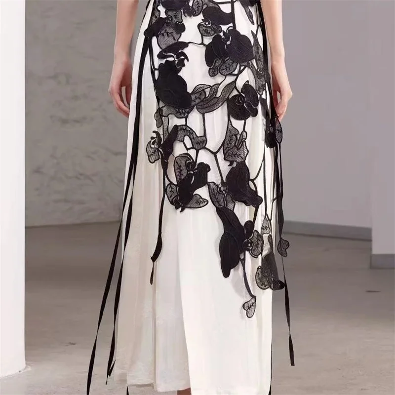 DCABT High Waist Runway Irregualr Hollow Out Skirts Women Spring Autumn All Match Hole Black Tassel Lace Skirt See Through102A