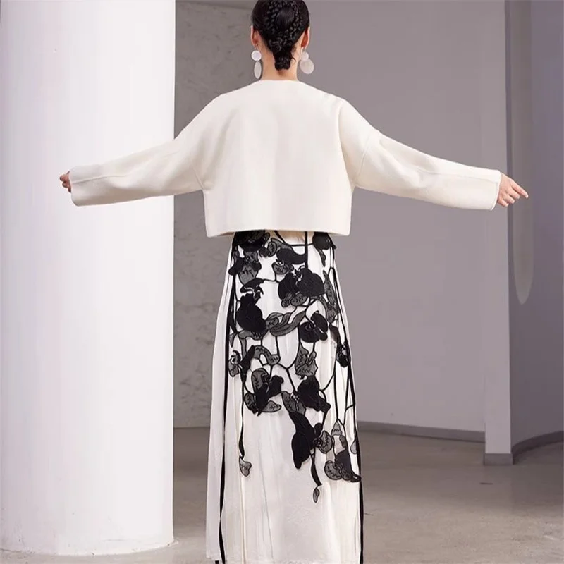 DCABT High Waist Runway Irregualr Hollow Out Skirts Women Spring Autumn All Match Hole Black Tassel Lace Skirt See Through102A