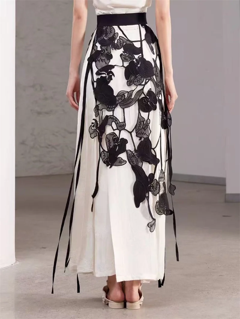 DCABT High Waist Runway Irregualr Hollow Out Skirts Women Spring Autumn All Match Hole Black Tassel Lace Skirt See Through102A