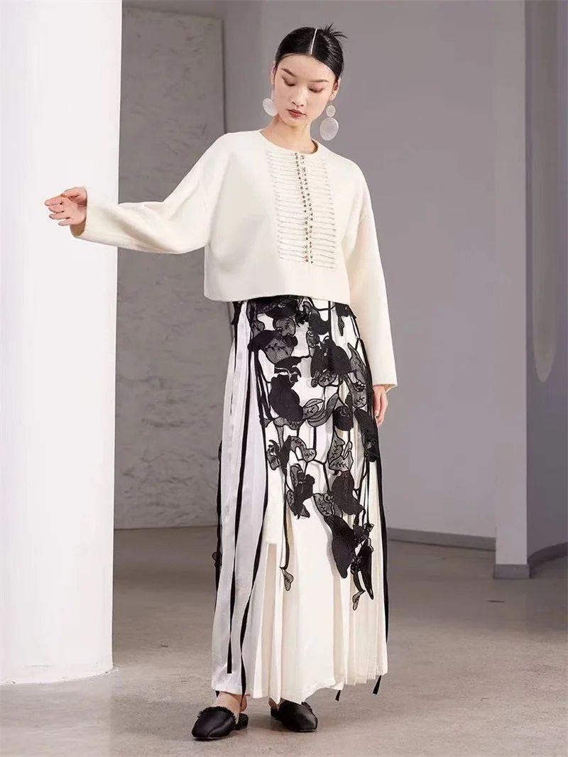 DCABT High Waist Runway Irregualr Hollow Out Skirts Women Spring Autumn All Match Hole Black Tassel Lace Skirt See Through102A