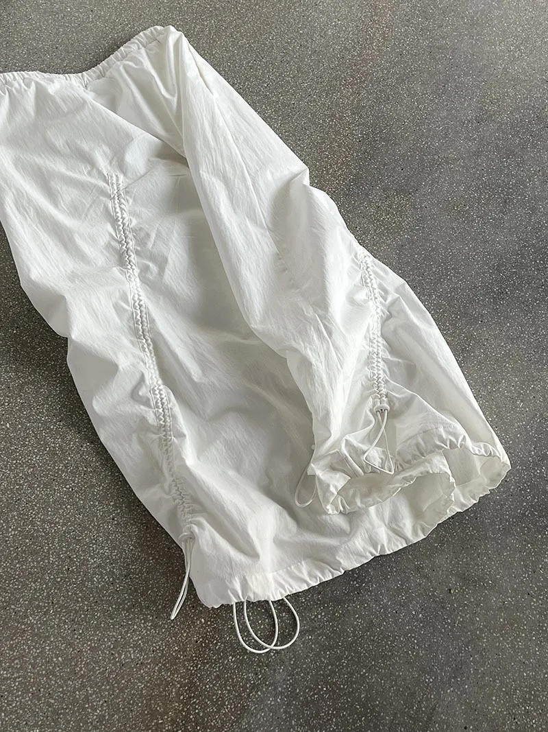 LANMREM Women Skirt 2025 New Fashion Elastic Waist Drawstring Army Green Color Loose A Line Skirts Office Lady Clothes 2DC1434