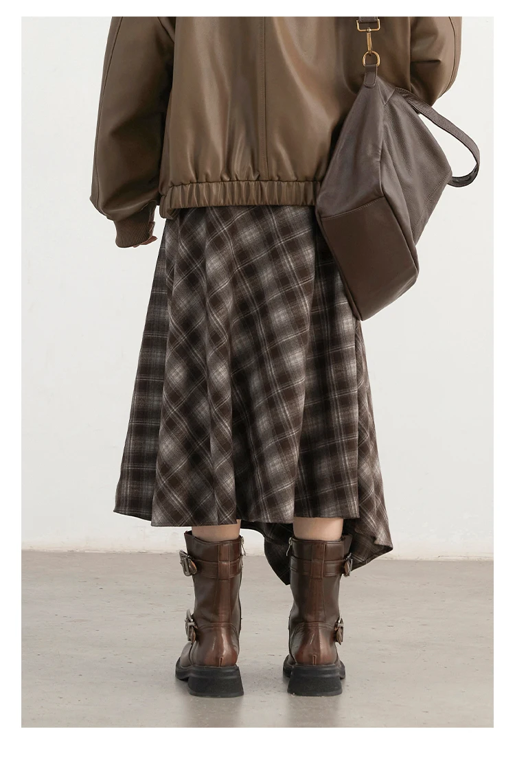 CHIC VEN Women Skirts A Line Retro Loose High Waist Irregular Color Plaid Frosted Half Body Long Ladies Skirt Autumn Winter 2026