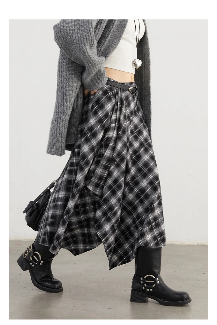 CHIC VEN Women Skirts A Line Retro Loose High Waist Irregular Color Plaid Frosted Half Body Long Ladies Skirt Autumn Winter 2026