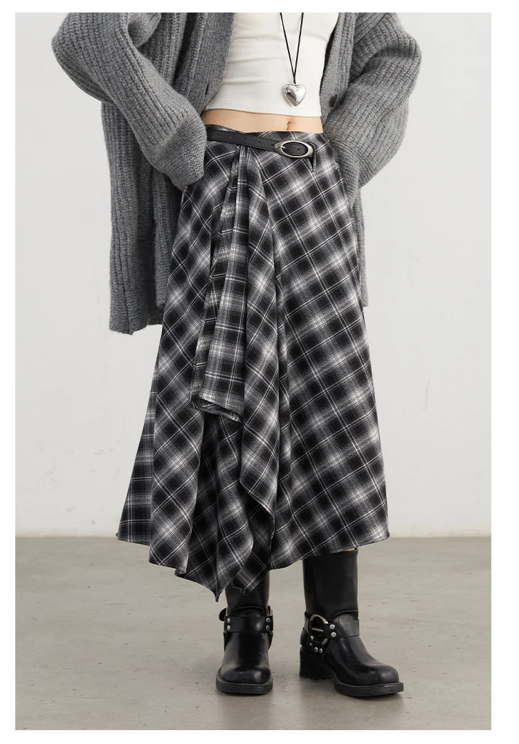 CHIC VEN Women Skirts A Line Retro Loose High Waist Irregular Color Plaid Frosted Half Body Long Ladies Skirt Autumn Winter 2026