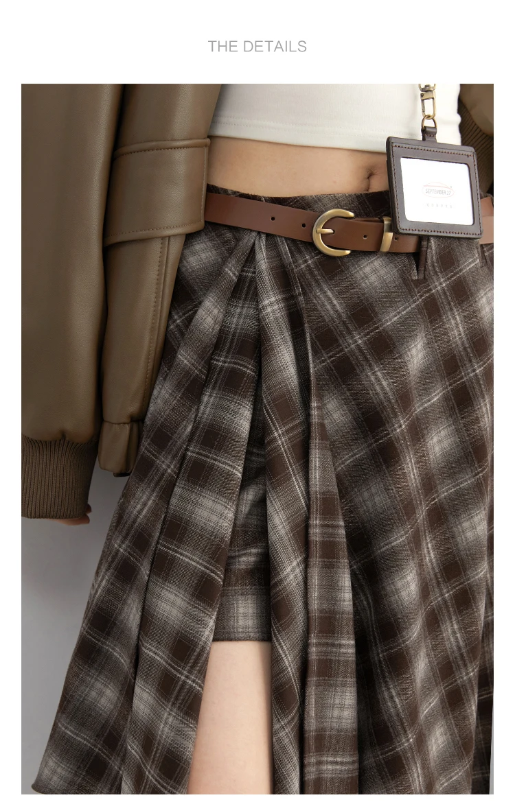 CHIC VEN Women Skirts A Line Retro Loose High Waist Irregular Color Plaid Frosted Half Body Long Ladies Skirt Autumn Winter 2026