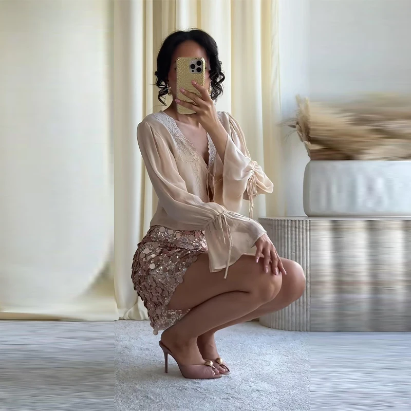 Women Dress Large Sequin Mini Skirt High Waisted Bodycon Sparkly Party Clubwear Fashion Bottoms Night Spring Summer Skirt Ladies