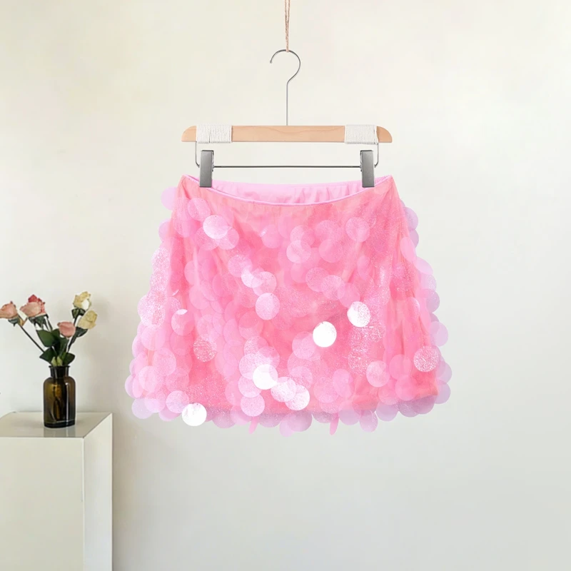 Women Dress Large Sequin Mini Skirt High Waisted Bodycon Sparkly Party Clubwear Fashion Bottoms Night Spring Summer Skirt Ladies