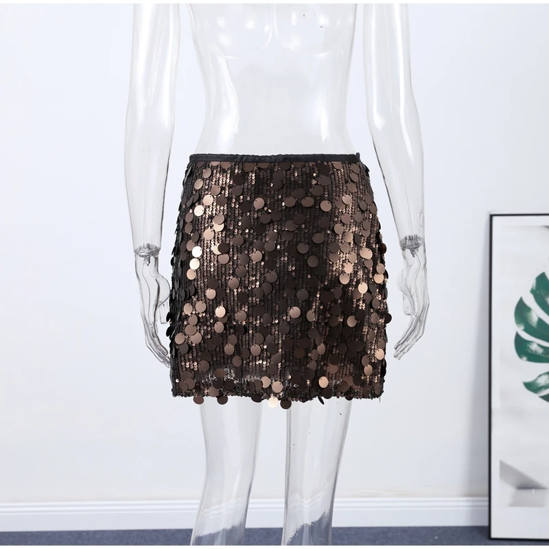 Women Dress Large Sequin Mini Skirt High Waisted Bodycon Sparkly Party Clubwear Fashion Bottoms Night Spring Summer Skirt Ladies