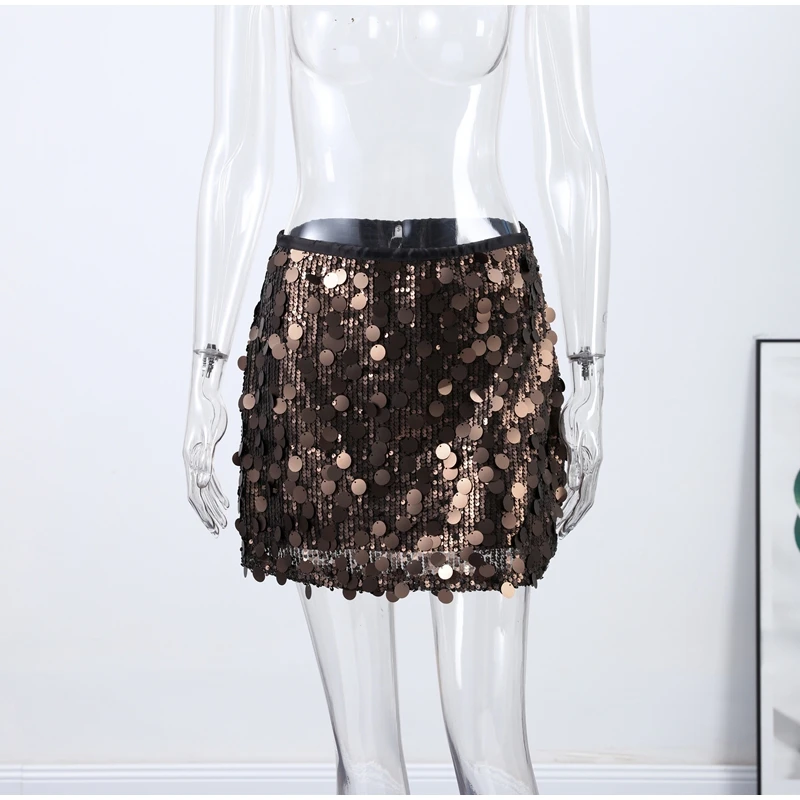 Women Dress Large Sequin Mini Skirt High Waisted Bodycon Sparkly Party Clubwear Fashion Bottoms Night Spring Summer Skirt Ladies