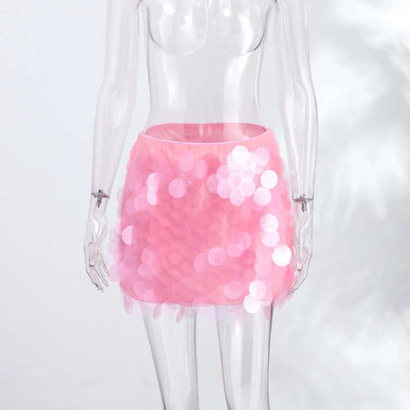 Women Dress Large Sequin Mini Skirt High Waisted Bodycon Sparkly Party Clubwear Fashion Bottoms Night Spring Summer Skirt Ladies