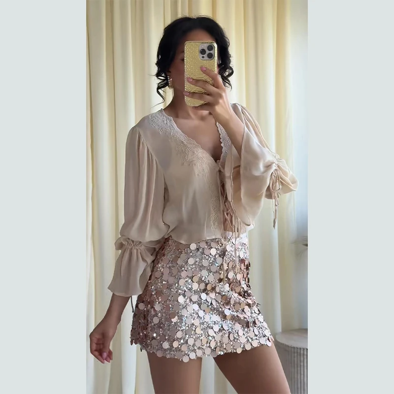 Women Dress Large Sequin Mini Skirt High Waisted Bodycon Sparkly Party Clubwear Fashion Bottoms Night Spring Summer Skirt Ladies