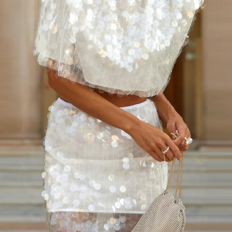 Women Dress Large Sequin Mini Skirt High Waisted Bodycon Sparkly Party Clubwear Fashion Bottoms Night Spring Summer Skirt Ladies