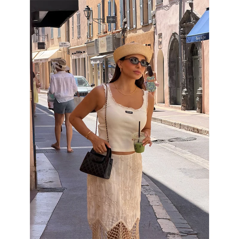 Eleganttassel Embroidered Hem Skirts Women Fashion Mesh Hollow Out Short Kilts 20265 Chic Summer New Female Beach Holiday Skirt