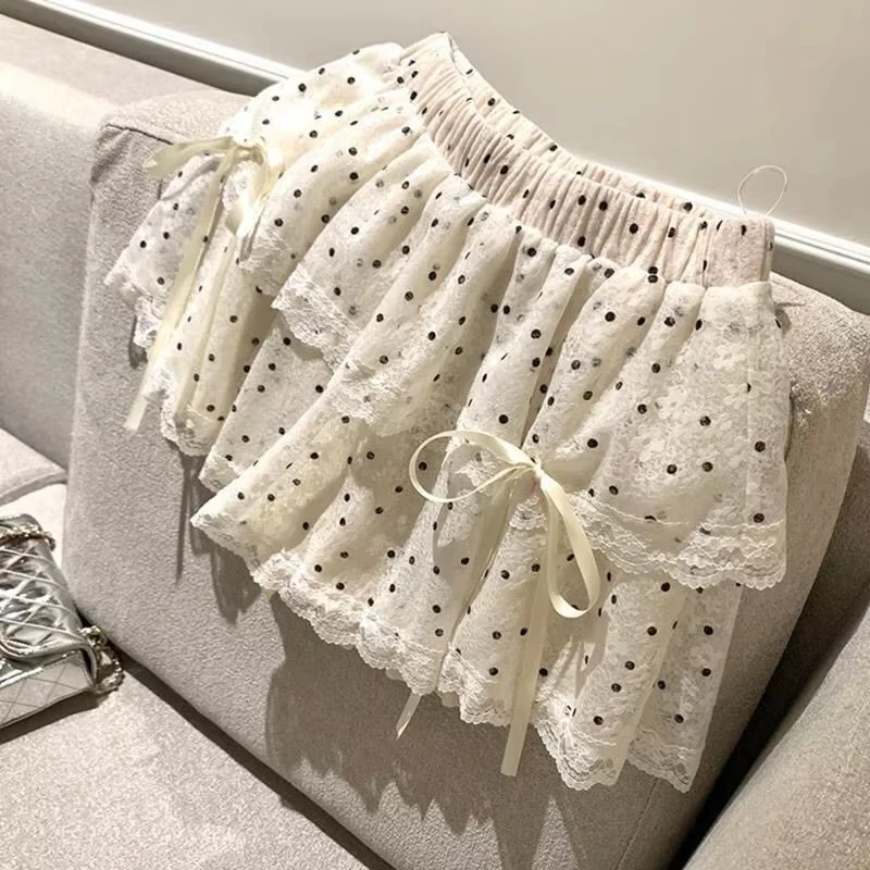 Mini Skirts for Women Sweet Cute Jupe Fashion Summer Japanese 2026 Faldas Mujer De Moda Bow Polka Dot Ruffles Y2k Skirt