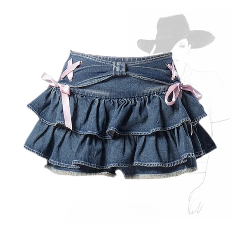 Mini Skirts for Women Sweet Cute Jupe Fashion Summer Japanese 2026 Faldas Mujer De Moda Bow Polka Dot Ruffles Y2k Skirt