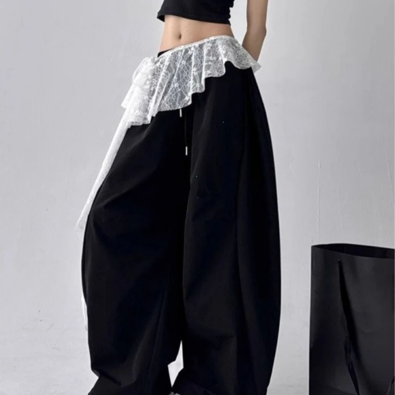 Jeans Pants Decor Embroidered Flower Lace Mini Skirt Irregular See Through Ruched Skirts High Waist Harajuku Pleated Skirts