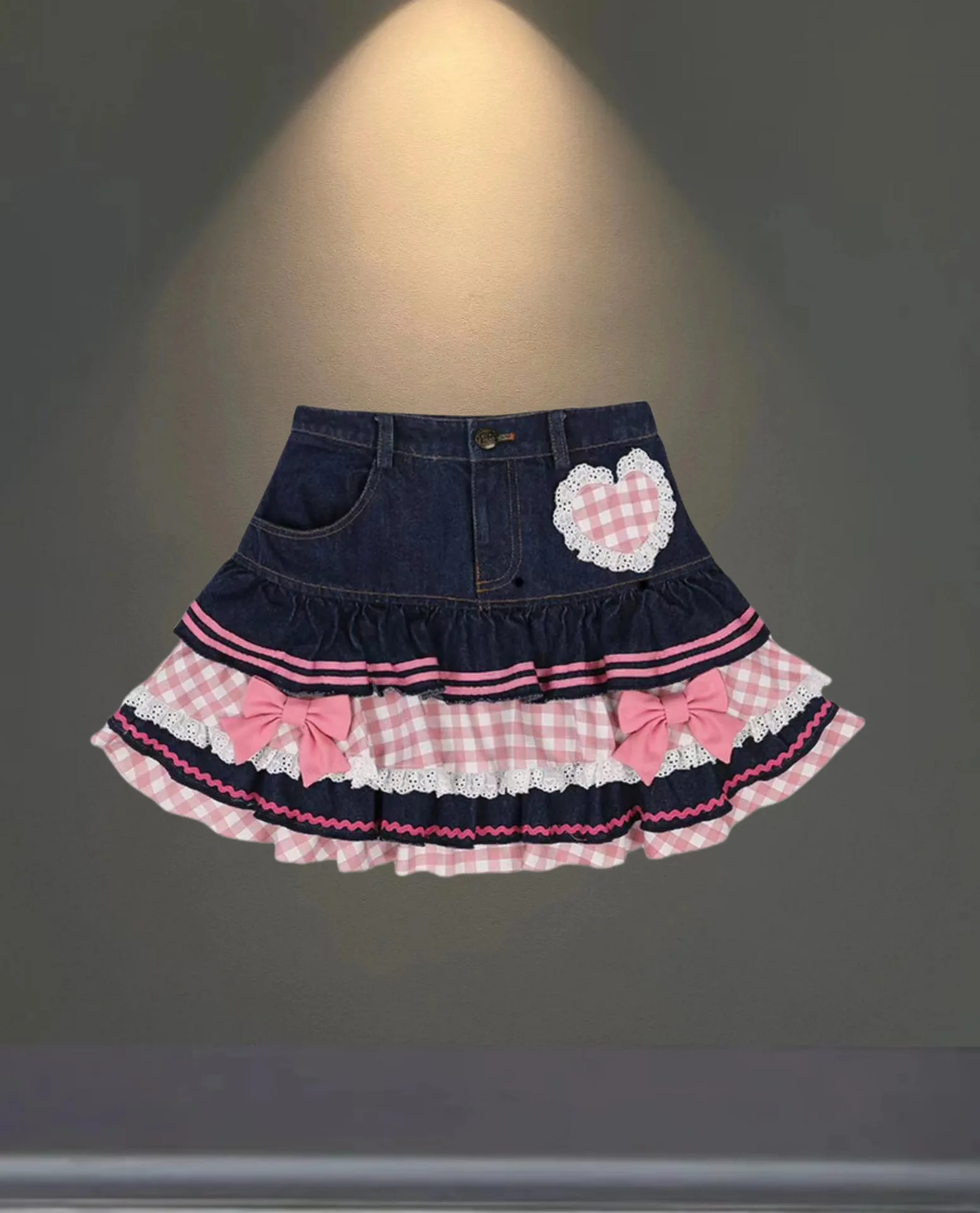 Skirt Women's 2025 New Summer Pink High-grade Pleated Denim Skirt Women's Clothes Bow Sweet Style