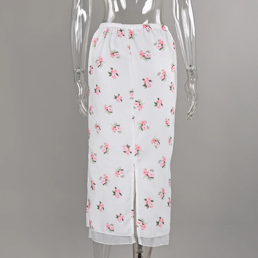 Linad Vintage Loose Print Long Skirts Woman 2026 Street Chic Mesh High Waist Straight Skirts Summer Casual Bows Skirt Female