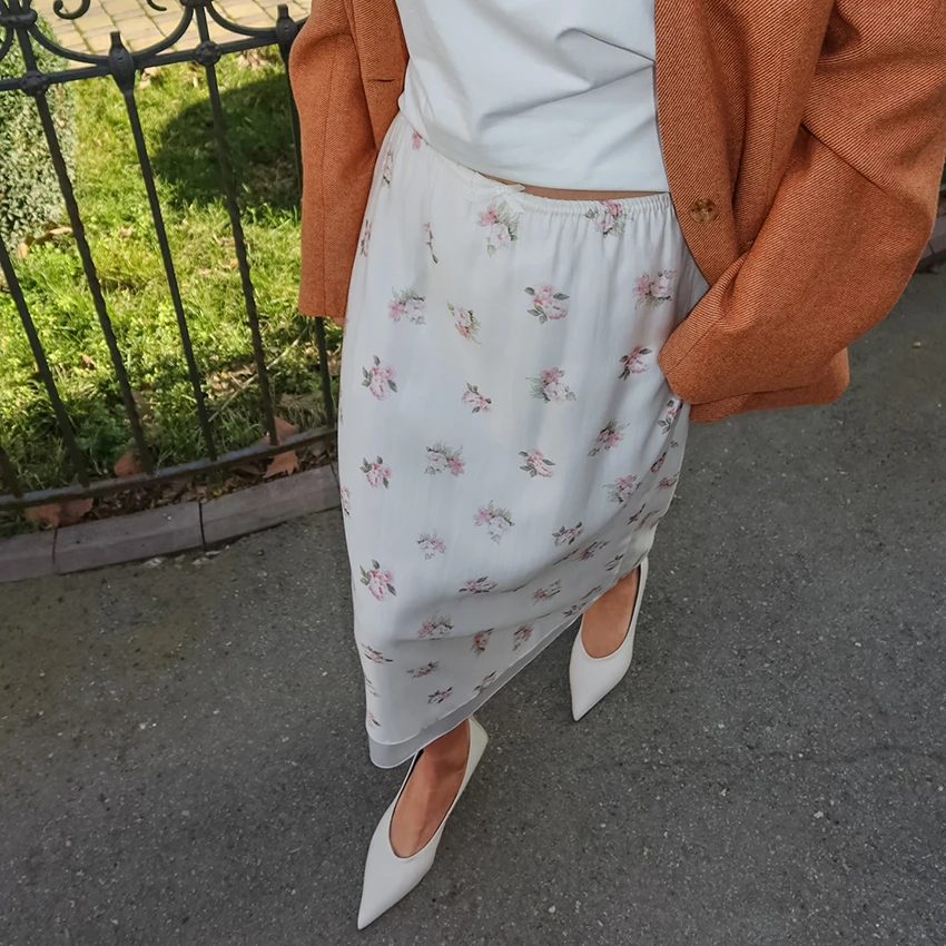 Linad Vintage Loose Print Long Skirts Woman 2026 Street Chic Mesh High Waist Straight Skirts Summer Casual Bows Skirt Female