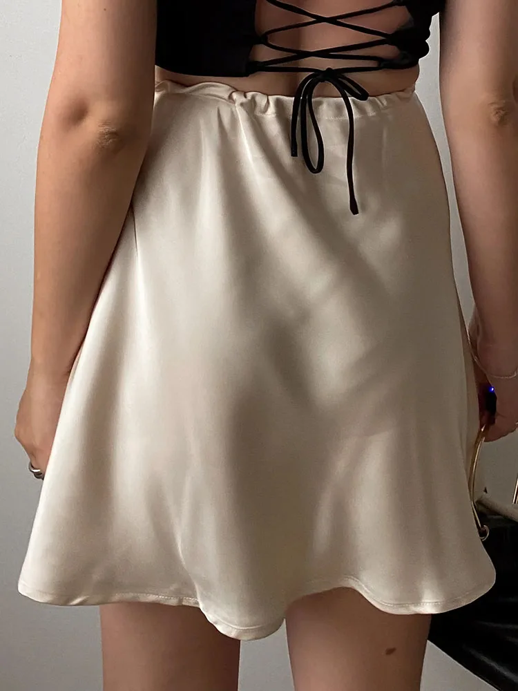 Satin Mini Skirts Women Summer Beige Silk Short Skirt For Woman Drawstring High Waist Black Satin Skirt A Line Women Short 2026
