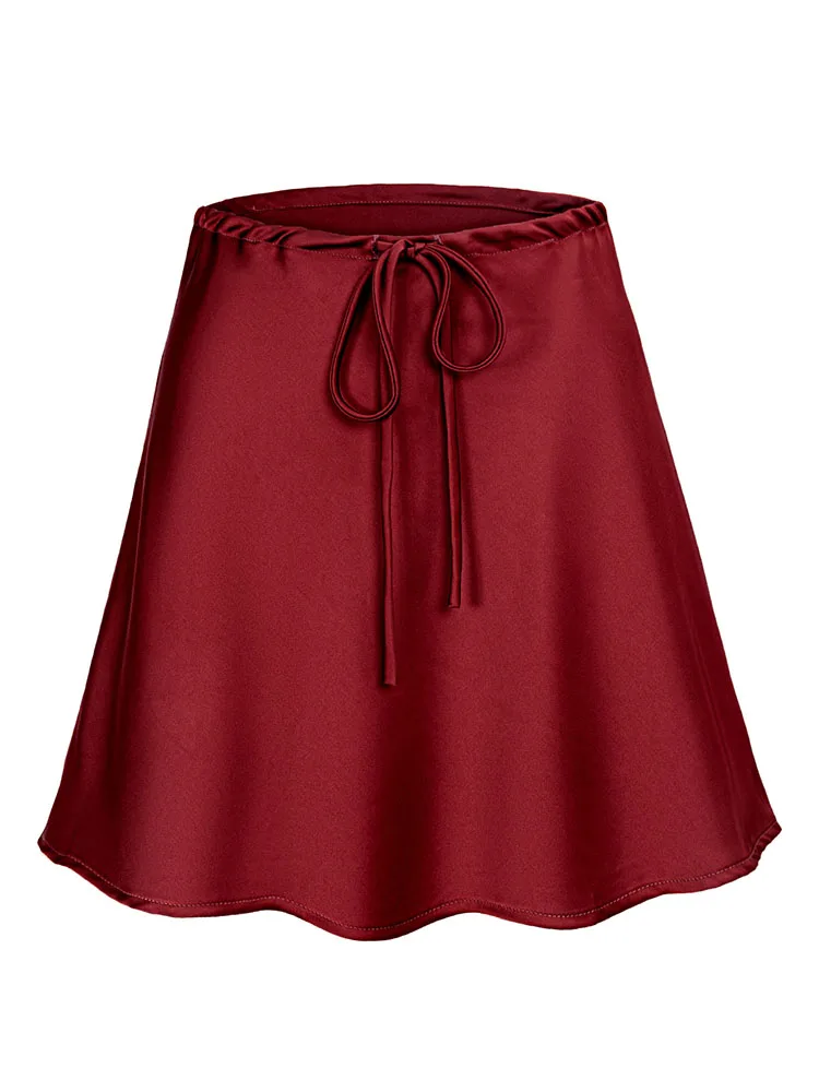 Satin Mini Skirts Women Summer Beige Silk Short Skirt For Woman Drawstring High Waist Black Satin Skirt A Line Women Short 2026