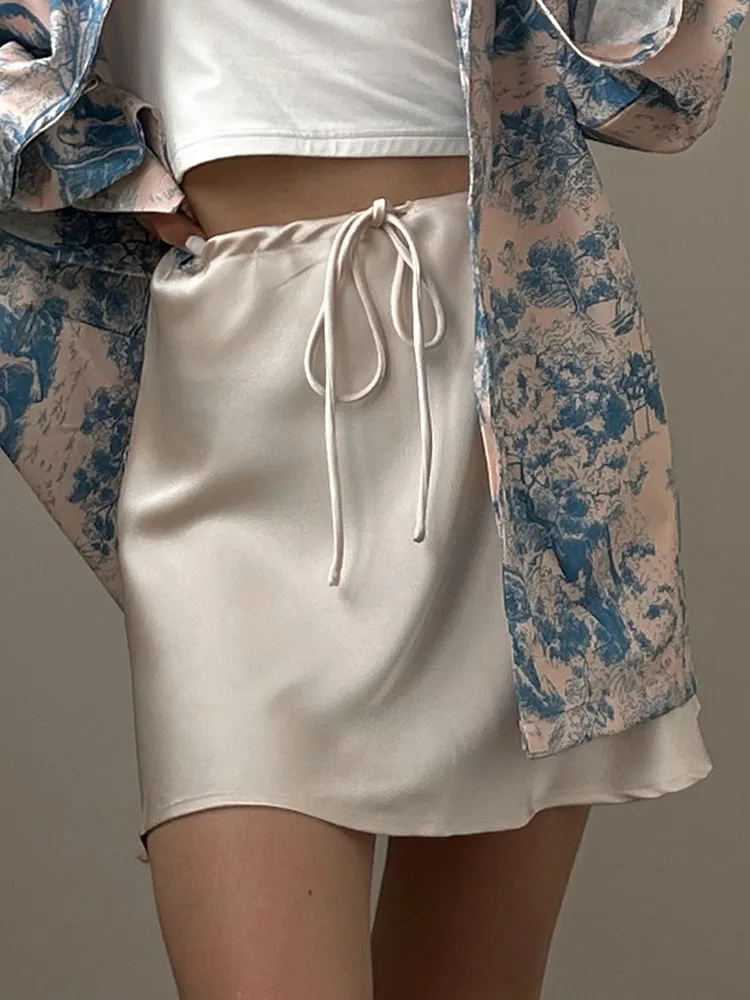 Satin Mini Skirts Women Summer Beige Silk Short Skirt For Woman Drawstring High Waist Black Satin Skirt A Line Women Short 2026