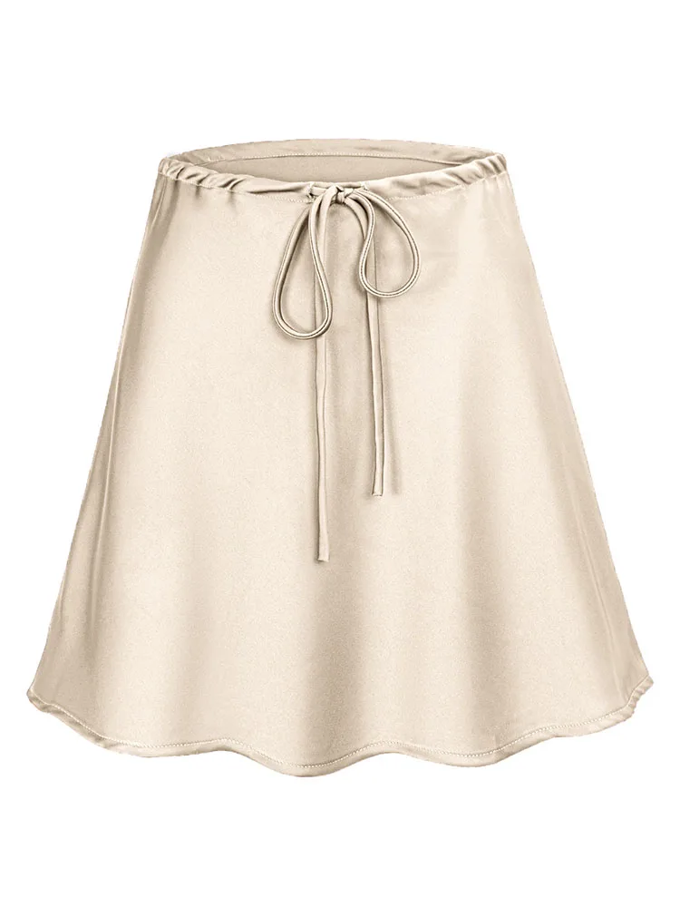 Satin Mini Skirts Women Summer Beige Silk Short Skirt For Woman Drawstring High Waist Black Satin Skirt A Line Women Short 2026