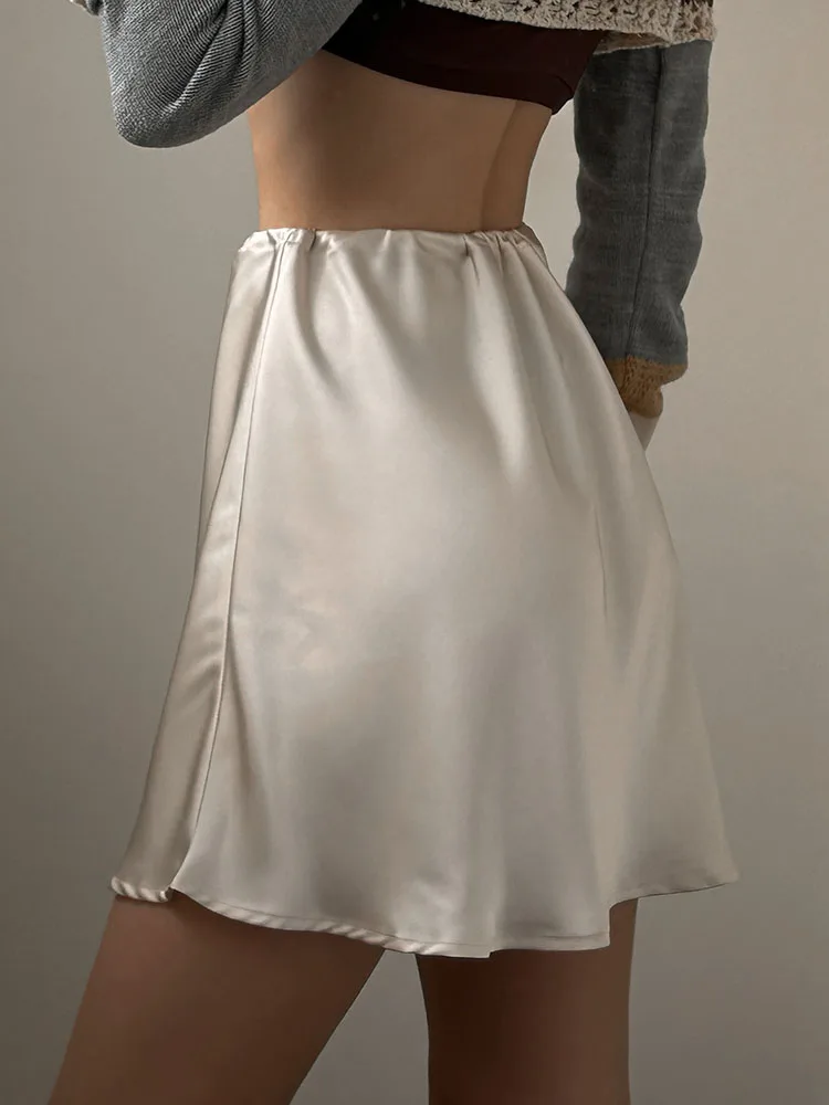 Satin Mini Skirts Women Summer Beige Silk Short Skirt For Woman Drawstring High Waist Black Satin Skirt A Line Women Short 2026