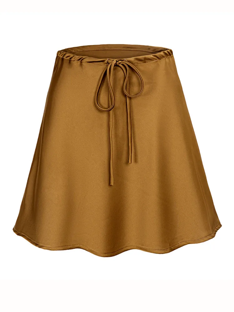 Satin Mini Skirts Women Summer Beige Silk Short Skirt For Woman Drawstring High Waist Black Satin Skirt A Line Women Short 2026
