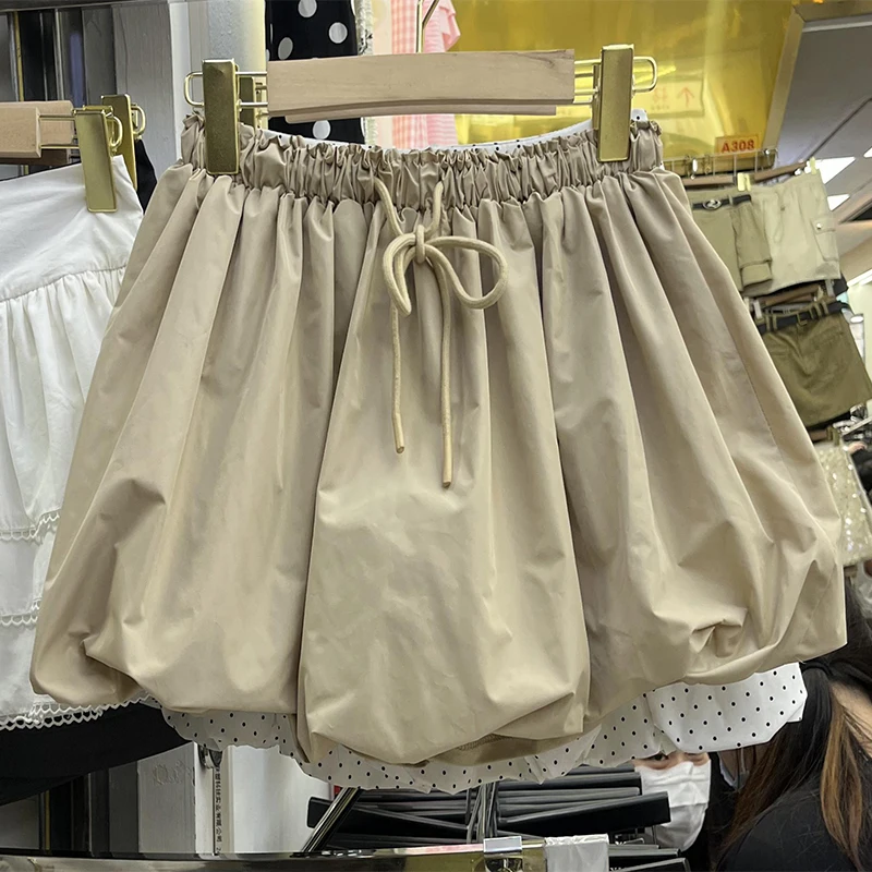 Vintage Sweet Bud Skirt Women A-line Lace-up High Waist Female Mini Skirts Faldas Ajustadas Short Skirts with Lining Dropship