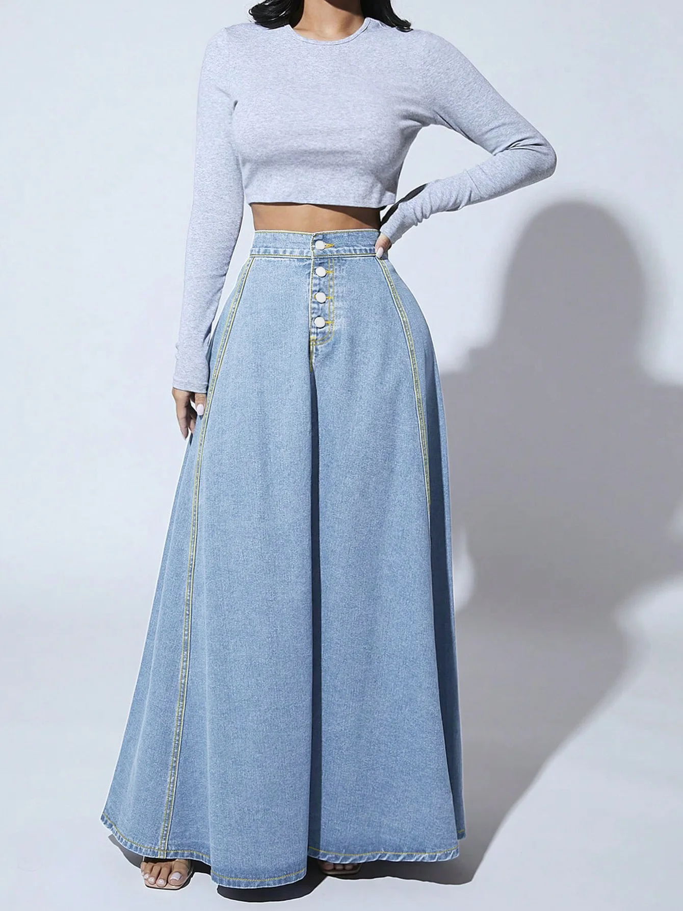 Denim Skirts Women Long Skirt A Line Single Breasted High Waist Jeans Vintage Maxi Simple Casual Elegant Splice Y2k Streetwear