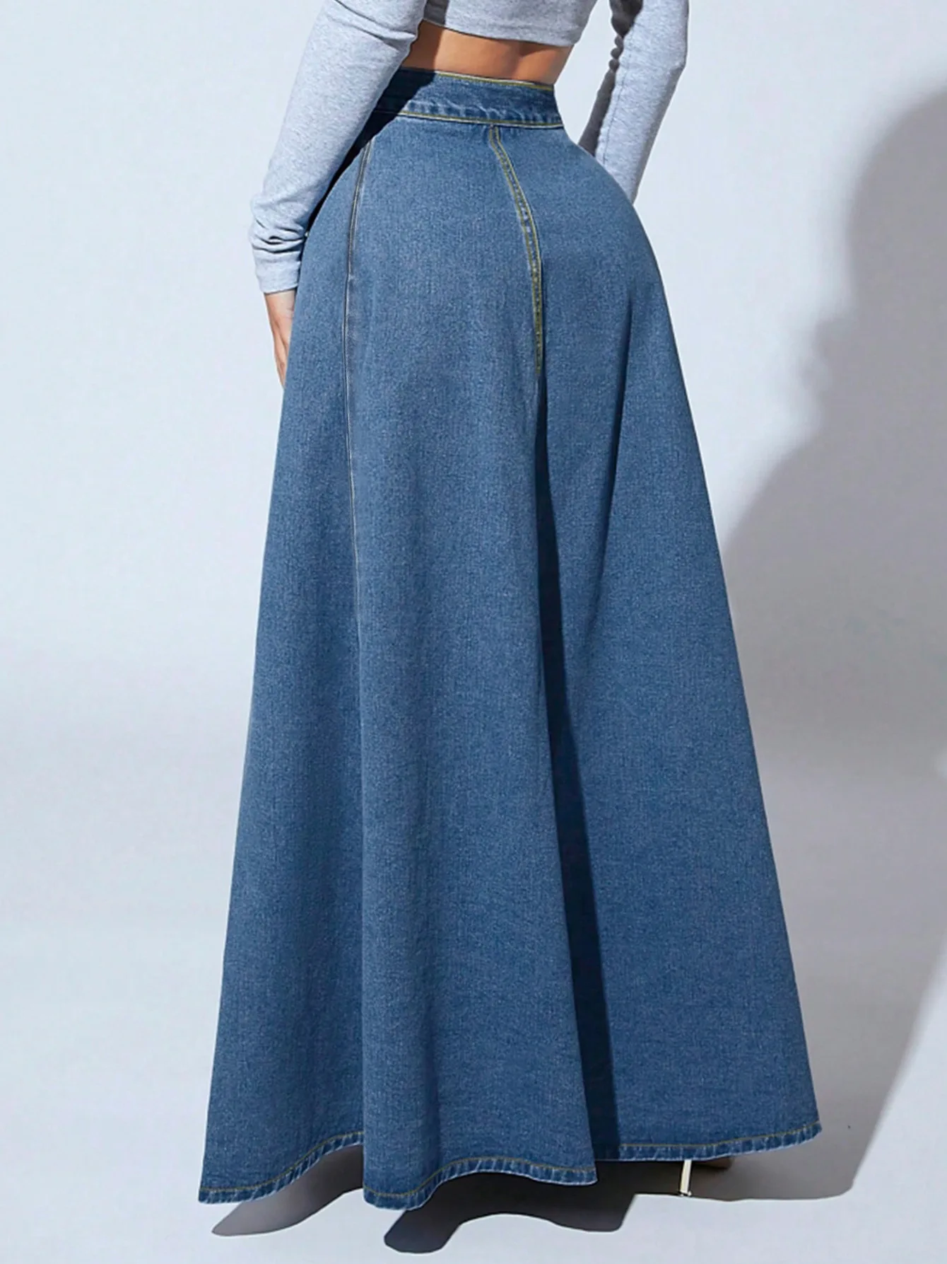 Denim Skirts Women Long Skirt A Line Single Breasted High Waist Jeans Vintage Maxi Simple Casual Elegant Splice Y2k Streetwear