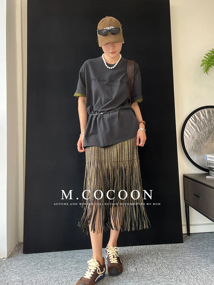 Miyake Pleated 2025 Autumn New Fringed And Gold-embossed Skirt, a Niche, Flowing And Form-fitting Dress