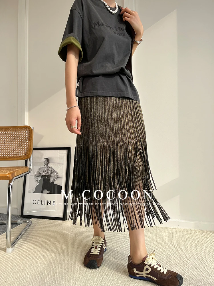 Miyake Pleated 2025 Autumn New Fringed And Gold-embossed Skirt, a Niche, Flowing And Form-fitting Dress