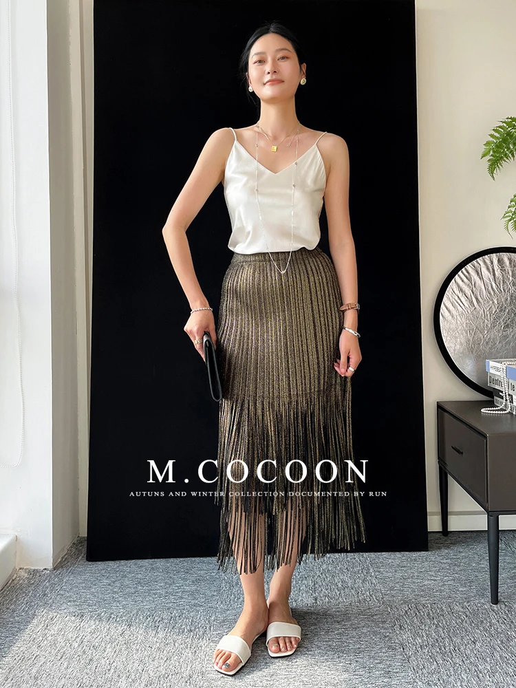 Miyake Pleated 2025 Autumn New Fringed And Gold-embossed Skirt, a Niche, Flowing And Form-fitting Dress