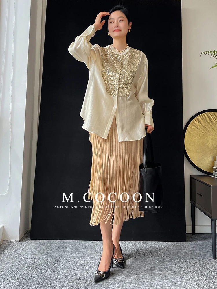 Miyake Pleated 2025 Autumn New Fringed And Gold-embossed Skirt, a Niche, Flowing And Form-fitting Dress