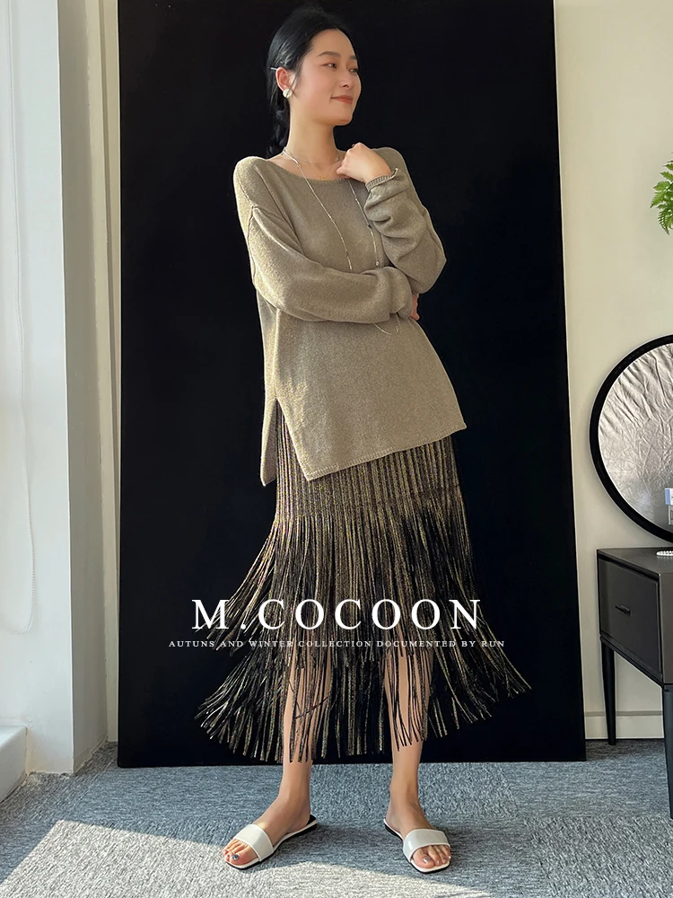 Miyake Pleated 2025 Autumn New Fringed And Gold-embossed Skirt, a Niche, Flowing And Form-fitting Dress
