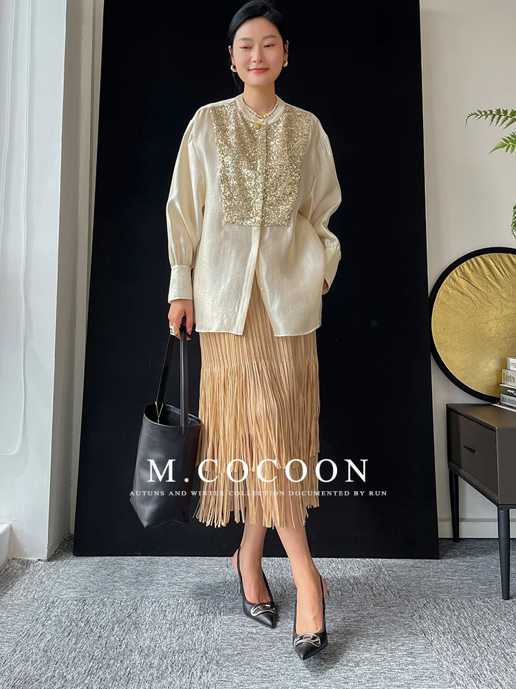 Miyake Pleated 2025 Autumn New Fringed And Gold-embossed Skirt, a Niche, Flowing And Form-fitting Dress