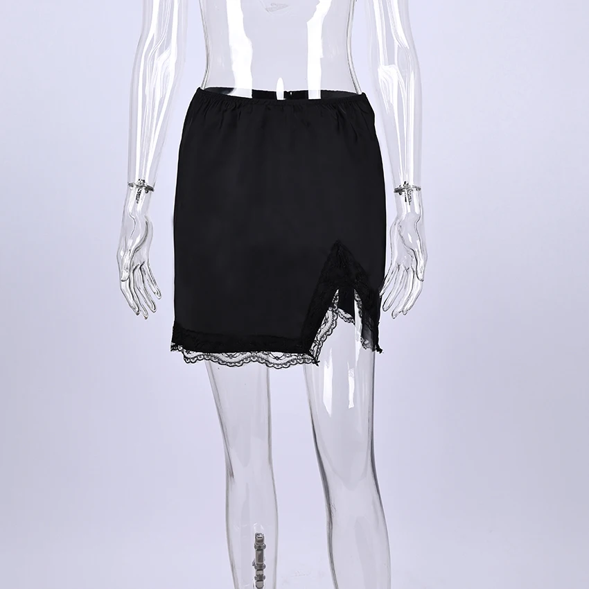 Linad Elegant Satin Embroidery Pencil Skirts Summer Sexy High Waist Split Mini Skirts For Women Fashion Slim Skirt Female 2025