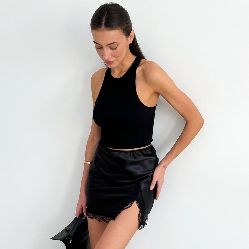 Linad Elegant Satin Embroidery Pencil Skirts Summer Sexy High Waist Split Mini Skirts For Women Fashion Slim Skirt Female 2025