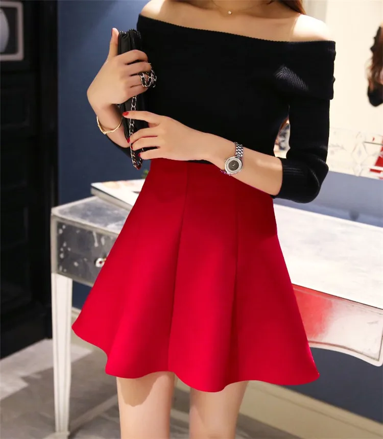 Women's High Waist Umbrella Skirt Pleated Elastic Pompon Skirt