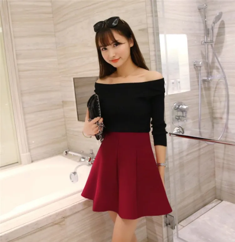 Women's High Waist Umbrella Skirt Pleated Elastic Pompon Skirt