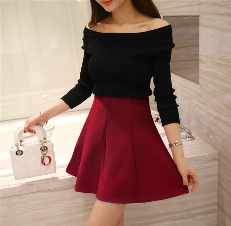 Women's High Waist Umbrella Skirt Pleated Elastic Pompon Skirt