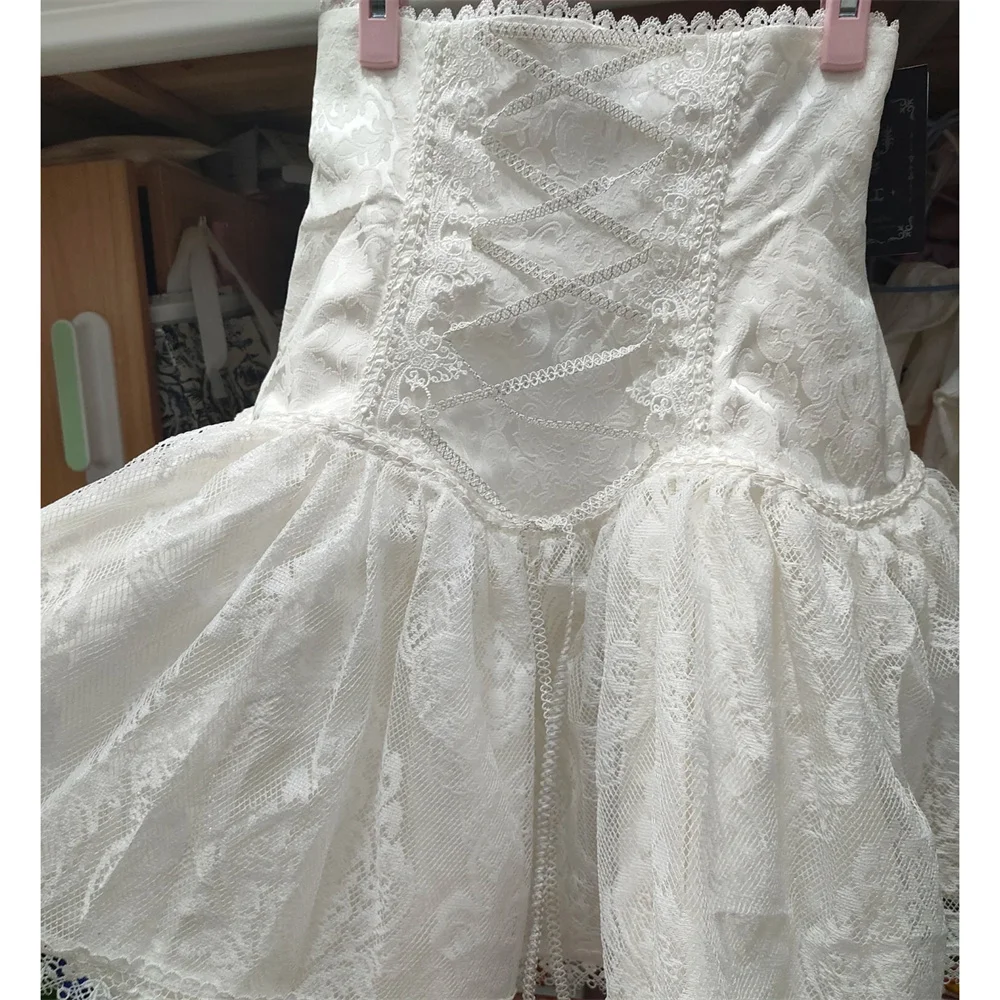 2025 Lolita Subculture Black White Short SK Lace Skirt High Waist Lace Up Girls Birthday Gothic Victorian Cosplay Party Skirts