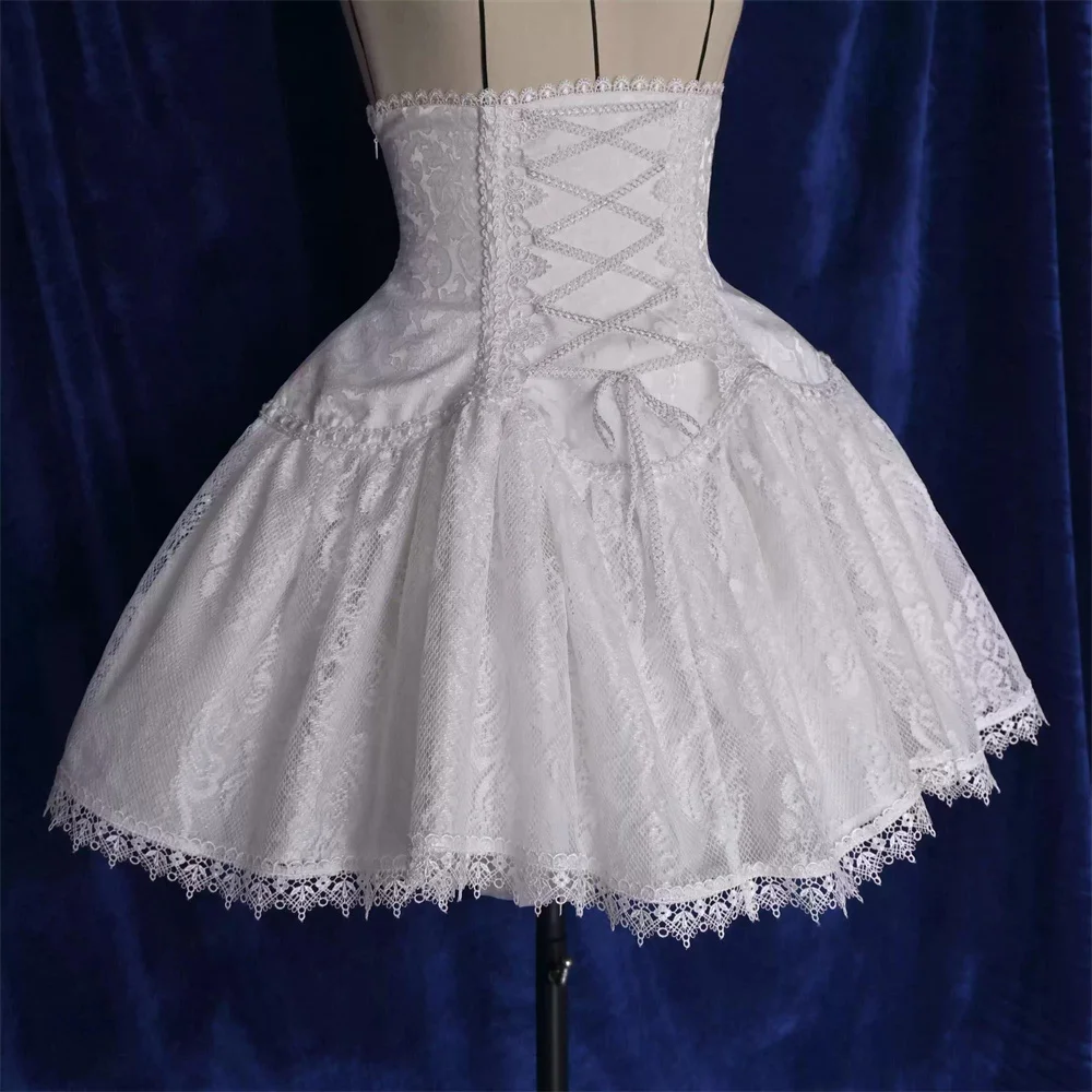 2025 Lolita Subculture Black White Short SK Lace Skirt High Waist Lace Up Girls Birthday Gothic Victorian Cosplay Party Skirts