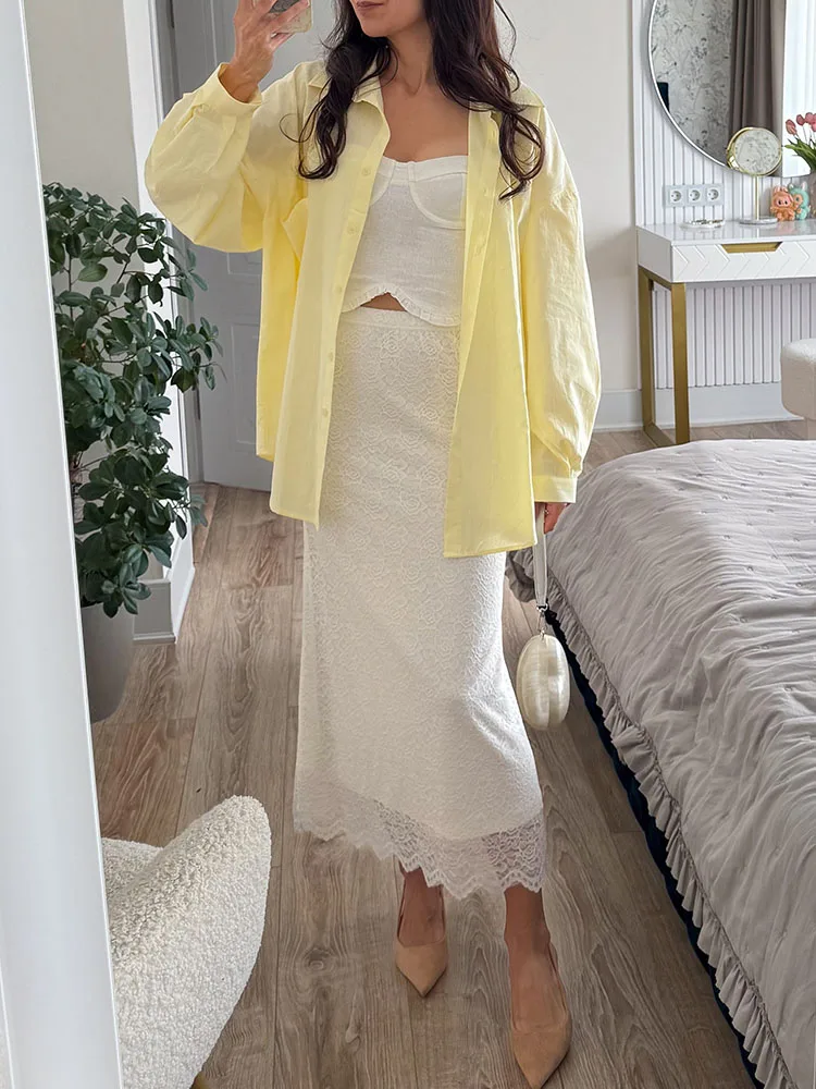 White Lace Skirt Maxi Bodycon Women Summer Office Wear Elegant Formal Skirts With Lace Lady Elastic Waist Lace Black Skirt Long