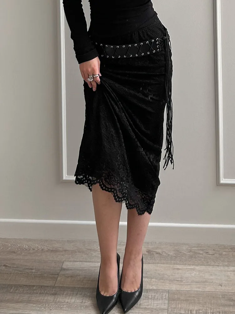 White Lace Skirt Maxi Bodycon Women Summer Office Wear Elegant Formal Skirts With Lace Lady Elastic Waist Lace Black Skirt Long