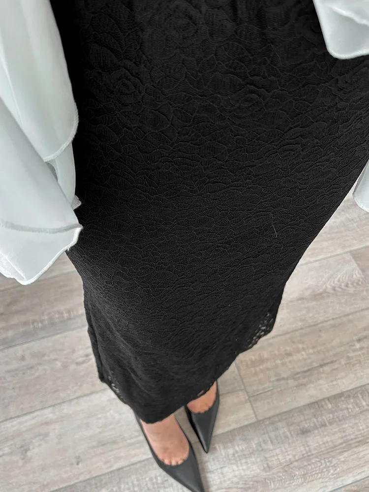 White Lace Skirt Maxi Bodycon Women Summer Office Wear Elegant Formal Skirts With Lace Lady Elastic Waist Lace Black Skirt Long