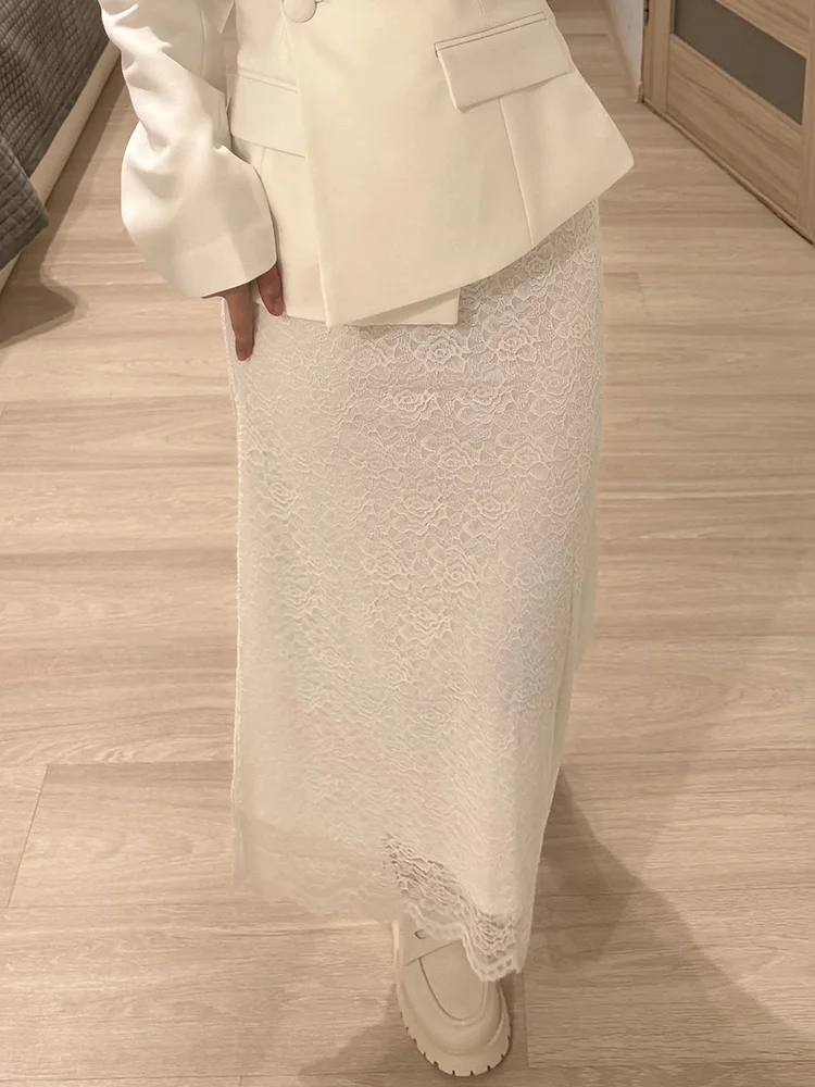White Lace Skirt Maxi Bodycon Women Summer Office Wear Elegant Formal Skirts With Lace Lady Elastic Waist Lace Black Skirt Long
