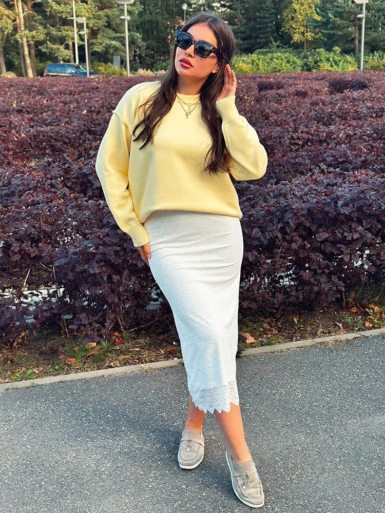 White Lace Skirt Maxi Bodycon Women Summer Office Wear Elegant Formal Skirts With Lace Lady Elastic Waist Lace Black Skirt Long